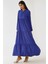 Kadın Dokulu Bağlama Detaylı Bisiklet Yaka Modest Elbise Blue 13