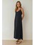 Kadın V -Yaka A-Form Maxi Elbise Black 14