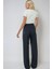 Kadın Yüksek Bel Straight Kumaş Pantolon Lacivert 11