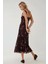 Kadın Kalp Yaka Desenli Maxi Elbise Kestane Kahvesi 20
