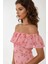 Kadın Omzu Açık Çiçek Desenli Bodycon Midi Elbise Pembe 13