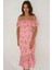 Kadın Omzu Açık Çiçek Desenli Bodycon Midi Elbise Pembe 15