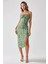 Kadın Yırtmaç Detaylı Çiçek Desenli Bodycon Midi Elbise Green 11