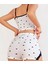 Pamuklu Beyaz Üstüne Siyah Kalp Desen Fitilli Askılı Şortlu Pijama Takımı 2