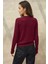 Kadın Düğme Detaylı Yuvarlak Yaka Örme Kazak Red 16