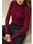 Kadın Düğme Detaylı Yuvarlak Yaka Örme Kazak Red 17