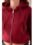 Kadın Tam Fermuarlı Kapüşonlu Cepli Kısa Oversize Sweatshirt Bordo - 2503 5