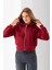 Kadın Tam Fermuarlı Kapüşonlu Cepli Kısa Oversize Sweatshirt Bordo - 2503 7