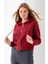Kadın Tam Fermuarlı Kapüşonlu Cepli Kısa Oversize Sweatshirt Bordo - 2503 8