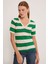 Kadın BDART Çizgili V Yaka Fitilli Bluz Green 8
