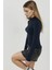 Kadın Ultra Yumuşak Slim Fit Dik Yaka Örme Üst Blue 5