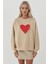 Kadın Baskılı Yuvarlak Yaka Sweatshirt Bej Doğal 14