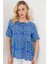 Kadın BDART Baskılı Yuvarlak Yakalı Lastikli Bluz Blue 8