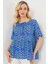 Kadın BDART Baskılı Yuvarlak Yakalı Lastikli Bluz Blue 9