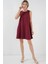 Kadın BDART Keten Karışımlı A-Form Mini Elbise Bordo Kırmızı 10