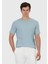 Mavi Düz Bisiklet Yaka %100 Pamuk T-Shirt 6