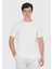 Ekru Düz Bisiklet Yaka %100 Pamuk T-Shirt 6