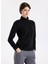 D5WL-SWT3302 Siyah Fermuarlı Yaka Basic Düz Kadın Polar Sweatshırt 1