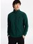 D5WM-SWT3301 Koyu Yeşil Dik Yaka Basic Düz Erkek Polar Sweatshırt 1