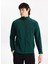 D5WM-SWT3301 Koyu Yeşil Dik Yaka Basic Düz Erkek Polar Sweatshırt 2