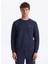 D5WM-SWT3987 Lacivert Bisiklet Yaka Relaxed Düz Erkek Sweatshırt 1