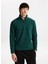 D5WM-SWT3300 Koyu Yeşil Fermuarlı Yaka Basic Düz Erkek Polar Sweatshırt 1