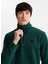 D5WM-SWT3300 Koyu Yeşil Fermuarlı Yaka Basic Düz Erkek Polar Sweatshırt 2