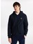 D5WM-SWT3796 Lacivert Kapüşon Yaka Relaxed Jakarlı Erkek Sweatshırt 1
