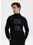 Tam Balıkçı Yaka Slim Fit Jakarlı Siyah Erkek Kazak F5WM-KZK 2308 3