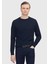 Lacivert Bisiklet Yaka Düz Örgü Yün Karışımlı Triko Kazak 1