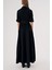 Siyah Beyaz dikiş detaylı cep nakışlı uzun gömlek elbise 94524 4