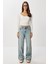 Büzgülü Crop Örme Bluz LUB0267 Kemik 2