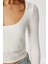 Büzgülü Crop Örme Bluz LUB0267 Kemik 3