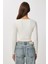 Büzgülü Crop Örme Bluz LUB0267 Kemik 4