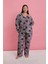 Moda Kadın Büyük Beden Somon Yaprak Desenli Düğmeli Pijama Takımı 1