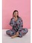 Moda Kadın Büyük Beden Somon Yaprak Desenli Düğmeli Pijama Takımı 2