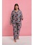 Moda Kadın Büyük Beden Somon Yaprak Desenli Düğmeli Pijama Takımı 3