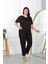 Moda Kadın Büyük Beden Kısa Kol Penye Pijama Takımı Siyah 4
