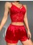 Kırmızı Dantelli Büstiyer Ince Askılı Saten Şortlu Takım 2