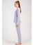 Kadın Gri Renk Uzun Kollu Bisiklet Yaka Pijama Takımı C5T2N0205 3