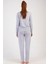 Kadın Gri Renk Uzun Kollu Bisiklet Yaka Pijama Takımı C5T2N0205 4