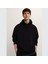 Soarte Unisex Şardonlu Kapüşonlu Kanguru Cepli Relaxed Fit Sweatshirt Siyah 3