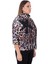 Leopar Desenli Çiçek Motifli Ince Rüzgarlık Büyük Beden Kapri Kol Ceket 2