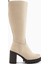 Ella Hakiki Deri Bej Platform Topuklu Kadın Çizme 1