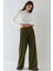 Kadın Modal Touch Pile Detaylı Geniş Paça Pantolon Haki Yeşil 5