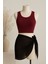 Kadın Bordo Yuvarlak Yaka Crop ve Siyah Pareo 2'li Set 1