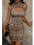 Kadın Leopar Desenli Cut-Out Detaylı Dekolteli Kolsuz Şık Gecelik 1