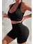 Kadın Siyah Yüksek Bel Çapraz Sırt Detaylı Şortlu Gecelik Takım 2