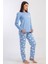 Kadın Mavi Renk Uzun Kollu Bisiklet Yaka 2 Iplik Pijama Takımı C8T8N0305 2