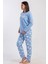 Kadın Mavi Renk Uzun Kollu Bisiklet Yaka 2 Iplik Pijama Takımı C8T8N0305 3